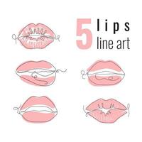 Set of Lips in Line art style. Isolated Vector elements.