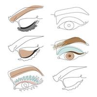 conjunto de hermosos ojos de mujer en estilo de arte lineal. dibujo de una línea, línea continua, lineal, minimalismo. ilustración vectorial dibujada a mano. vector