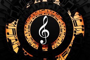 Treble clef in a circle of musical notes on a black background. Design. 3D illustration photo