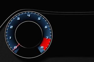 3D illustration car  black tachometer  on sport car, closeup.  Sign and symbol on car dashboard. photo