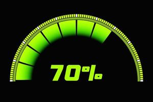 3d illustration  control panel icon with indicator 70 . Normal  risk concept on speedometer. Credit rating scale