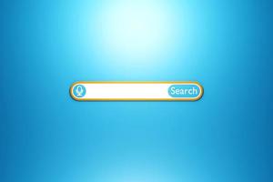 3D illustration, Search bar design element on a   blue   background. Search bar for website and user interface, mobile applications. photo