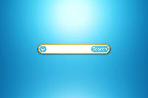 3D illustration, Search bar design element on a   blue   background. Search bar for website and user interface, mobile applications. photo