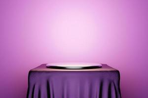 3d illustration of a scene from a square on a pedestal under a  purple cloth  on a monocrome background. photo