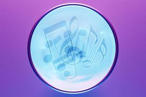 Musical notes and symbols with curves and swirls on a pink background under  neon color. 3D illustration photo