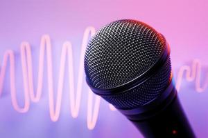 3D illustration, retro style microphone in party or concert  against the background of equalizer lines photo