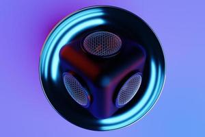 3D illustration, retro style microphone in party or concert  against the background of equalizer lines photo