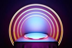 3d illustration of a  purple circle podium stand on the background of a geometric composition. 3d rendering. Minimalism geometry background photo