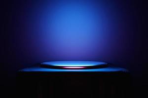 3d illustration of a scene from a square on a pedestal under a blue  cloth  on a monocrome background. photo