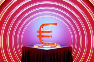 3d illustration of   euro money icon on circle podium . Currency exchange symbol, rising prices.