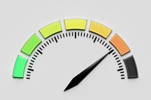 3d illustration of  measuring speed icon. Colorful speedometer icon, speedometer pointer points to orange normal color