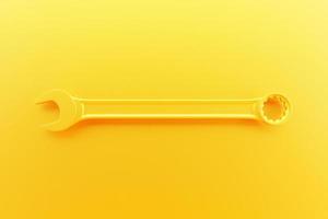 3D illustration of a   yellow wrench  hand tool isolated on a monocrome background. 3D render and illustration of repair and installation tool photo