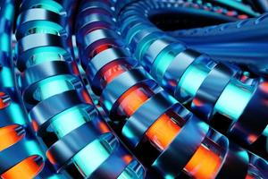 3D rendering abstract  blue metal  round fractal, portal.  round spiral on black   isolated background photo