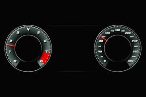 Ilustración 3d del panel del coche, velocímetro digital brillante, cuentakilómetros y otras herramientas foto