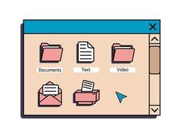 A set of user interface elements, UI and UX themes. In the vaporwave style of the 80-90s, retro collage. Vector illustration of windows and icons .