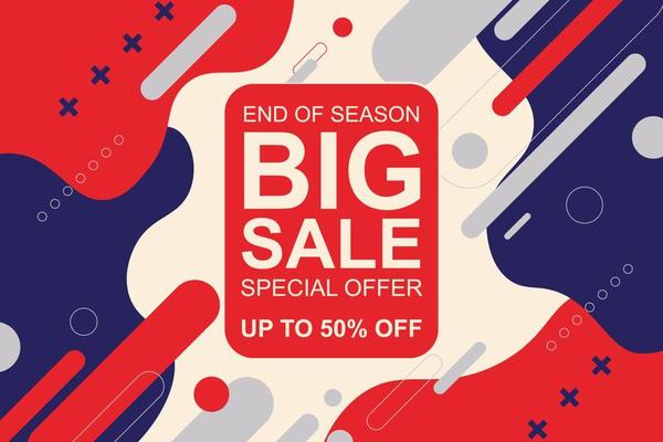 Sale background with red,  gray and blue rounded shape.