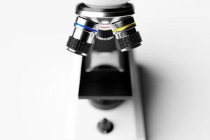 Realistic 3d microscope on white background, laboratory equipment. Microscope for laboratory research photo