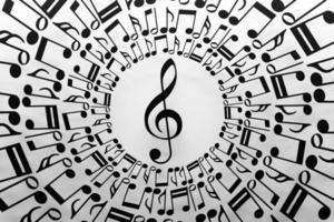 Treble clef in a circle of musical notes on a white background. Design. 3D illustration photo