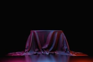 3d illustration of a scene from a square on a pedestal under a purple  cloth  on a monocrome background. photo