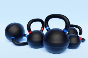 Training weights  on white isolated background. Dumbbells, kettlebell. photo