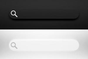 Ilustración 3D de la barra de búsqueda. búsqueda en el cuadro de Internet, panel de interfaz de usuario del sitio web con tema oscuro y claro y botón de búsqueda en línea foto