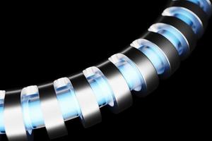 3D rendering abstract  blue metal  round fractal, portal.  round spiral on black   isolated background photo