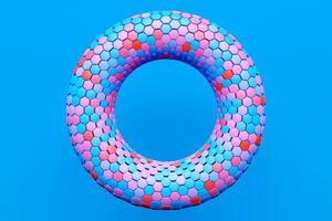 3D illustaration of a   pink and blue  torus. Fantastic cell. Simple geometric shapes photo