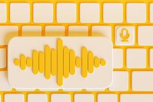 3d illustration of search frame, box, internet panel with microphone icon for audio search on keyboard background. The concept of modern audio search on the Internet photo