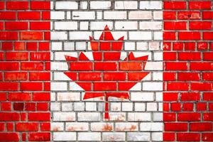 Canadian flag on a grunge brick background. photo