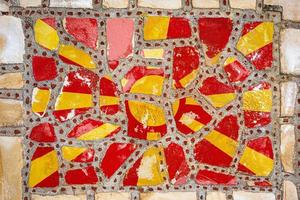 National flag of Macedonia on stone  wall background. Flag  banner on  stone texture background. photo