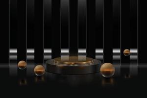 Luxury dark podium background with glass ball. vector