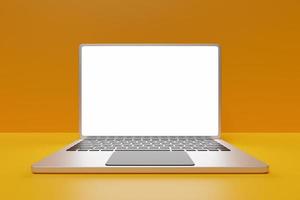 3d illustration, close up of the realistic  laptop with a search window on yellow  background photo