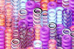 3d illustration of rows of  pink and blue  torus .Set of  toruses  on monocrome background, pattern. Geometry  background photo