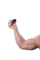 Raw food man holding vegetables and fruit photo