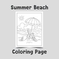Summer beach Coloring Page, outline illustration on white background vector
