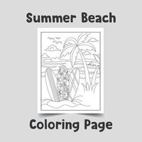 página de coloreo de playa de verano, ilustración de esquema para libro de coloreo vector