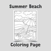 página de coloreo de playa de verano, ilustración de esquema sobre fondo blanco vector