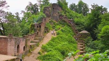 Panorama tourist walk around famous Rudkhan castle in north Iran video