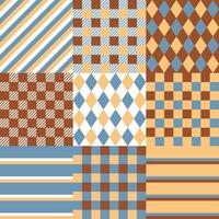 bundled seamless background with various patterns in brown-blue-cream tones vector