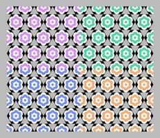 Seamless hexagonal bundle with multi-colored overlapping flowers. vector