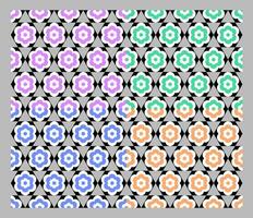 Seamless hexagonal bundle with multi-colored overlapping flowers. vector