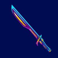 Sword cyberpunk logo line pop art portrait fiction colorful design with dark background. Abstract vector illustration.