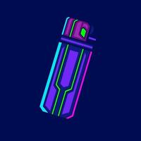 Cigarette lighter cyberpunk logo line pop art portrait fiction colorful design with dark background. Abstract vector illustration.