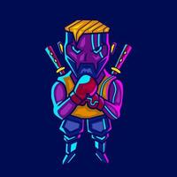 Boxing man cyberpunk logo line pop art portrait fiction colorful design with dark background. Abstract vector illustration.