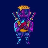 Boxing man cyberpunk logo line pop art portrait fiction colorful design with dark background. Abstract vector illustration.