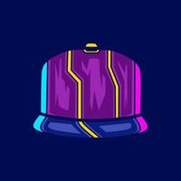 Snapback hat cyberpunk logo line pop art portrait fiction colorful design with dark background. Abstract vector illustration.