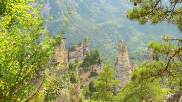 Tilt up panoramic view Sairme pillars in Georgia. Famous travel destination in caucasus video