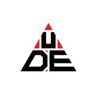 UDE triangle letter logo design with triangle shape. UDE triangle logo design monogram. UDE triangle vector logo template with red color. UDE triangular logo Simple, Elegant, and Luxurious Logo.