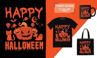 diseño de camiseta de feliz halloween, elemento de tipografía de diseño de plantilla de halloween vector