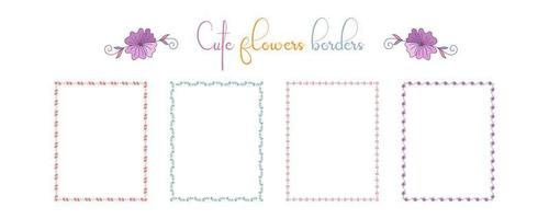 Set of borders flowers patterns  in bright tones on a white background for embellishments, cards, scrapbook, frames, paper decorations, weddings and more. vector